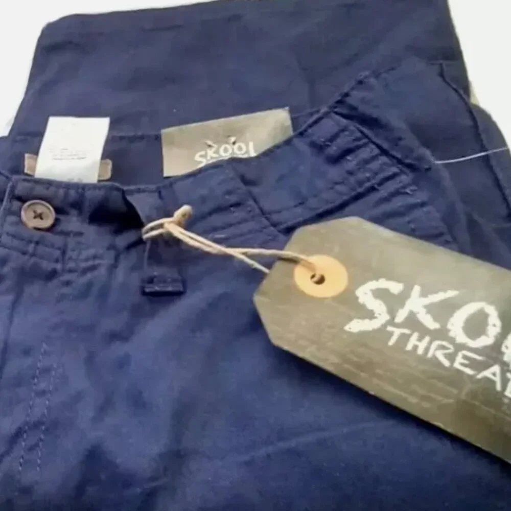 Boys Cargo Shorts Size 12 (26x8) NWT Navy Blue Skool Threads Uniform Pockets